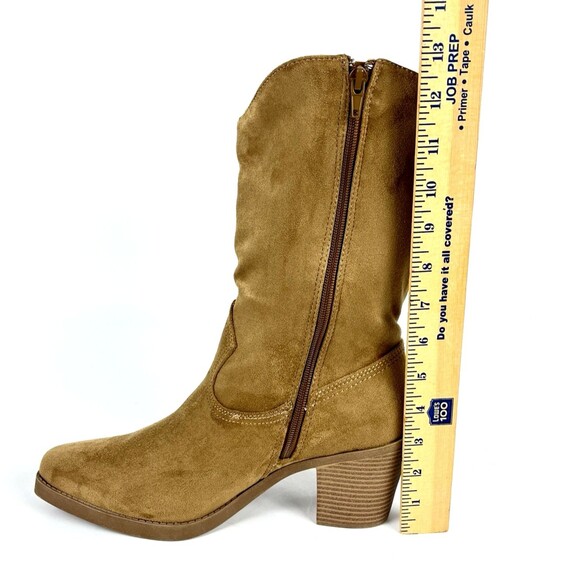 POP Natural Faux Suede Cowgirl Boots Womens SZ 10 Side Zip Chunky Heel Boho Chic - Picture 12 of 13